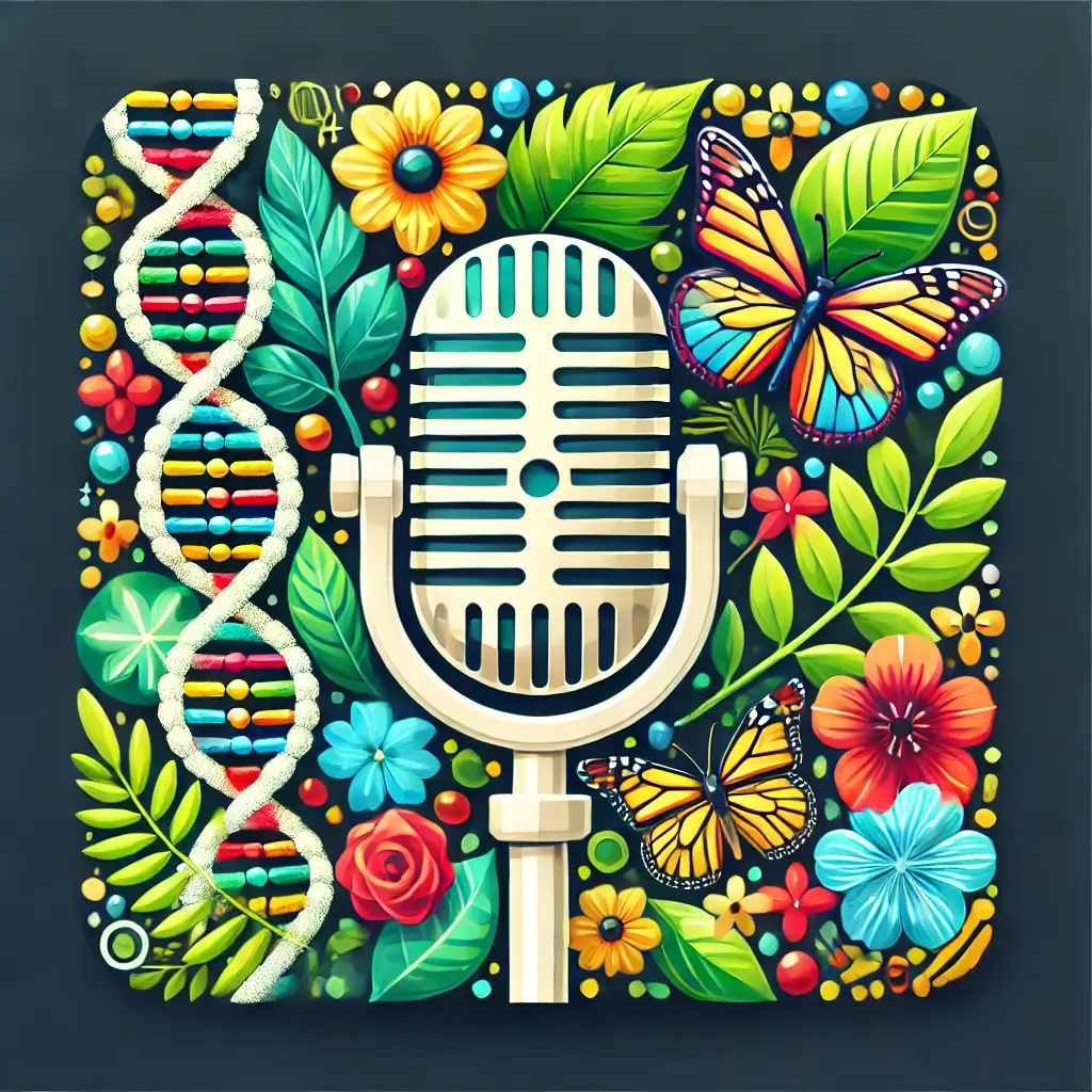 A microphone and some plants with butterflies