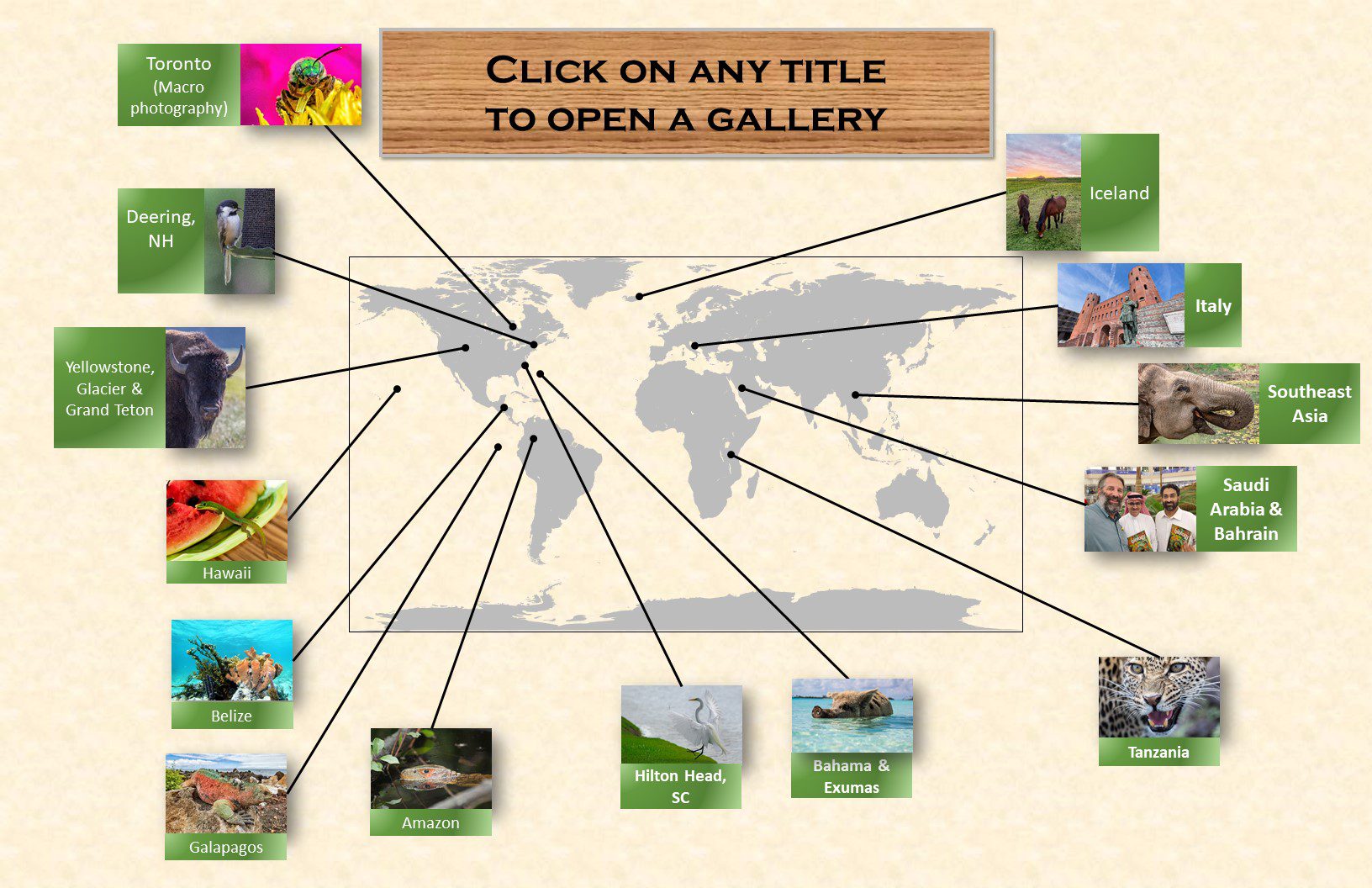 A map of the world with many pictures on it